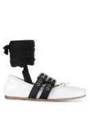 strappy ballerina pumps with mismatch ankle ties