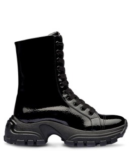 patent-finish lace-up boots