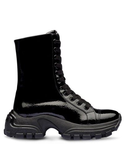 patent-finish lace-up boots