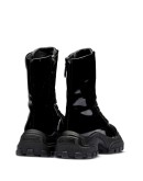 patent-finish lace-up boots