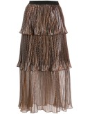 metallic tiered midi skirt