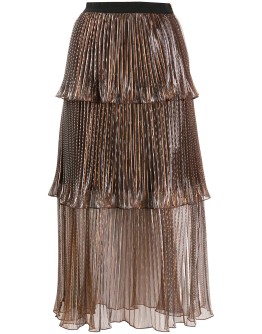 metallic tiered midi skirt