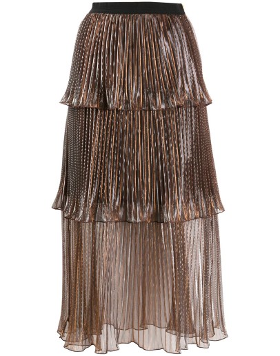 metallic tiered midi skirt