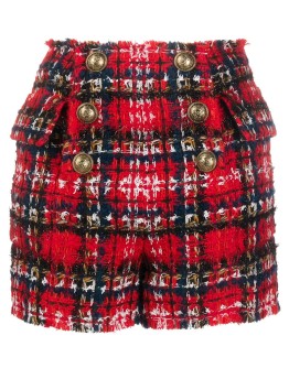 frayed check tweed shorts