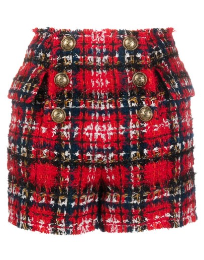 frayed check tweed shorts