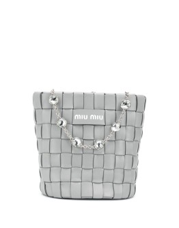 crystal-embellished woven bucket bag