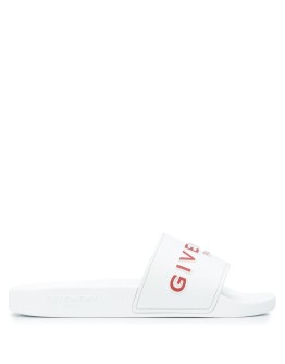 logo print embossed detail slide sandals