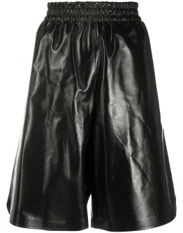knee-length leather shorts