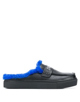 fur-trimmed mules