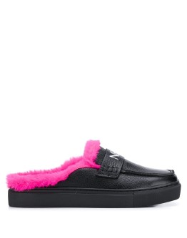 fur-trimmed mules