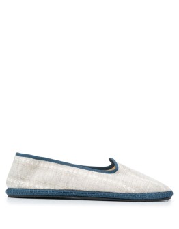 contrast-trimmed linen slippers