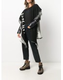 asymmetric fringed edge knitted poncho jacket