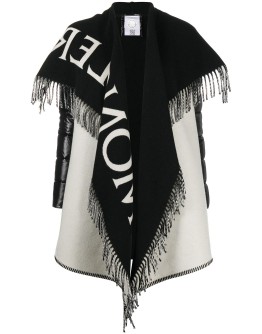 asymmetric fringed edge knitted poncho jacket
