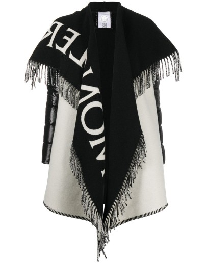 asymmetric fringed edge knitted poncho jacket