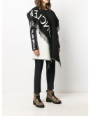 asymmetric fringed edge knitted poncho jacket