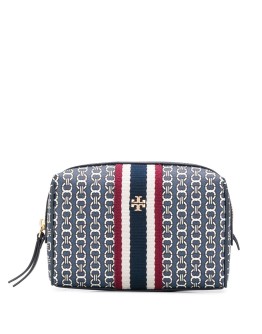 monogram print zipped make up bag