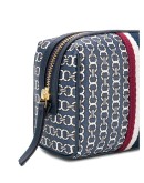 monogram print zipped make up bag