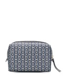 monogram print zipped make up bag