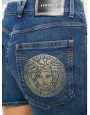 Medusa Head print denim shorts