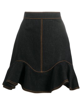 ruffled hem denim skirt