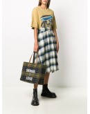 checkered high-waist cotton skirt