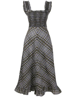 check-print flared dress