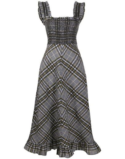 check-print flared dress