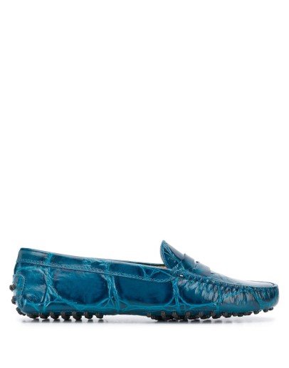 embossed style almond toe loafers