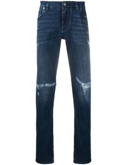 logo plaque distressed jeans