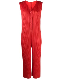 V-neck pleated jumpsuit