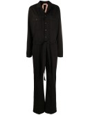 belted long-sleeve jumpsuit