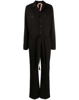 belted long-sleeve jumpsuit