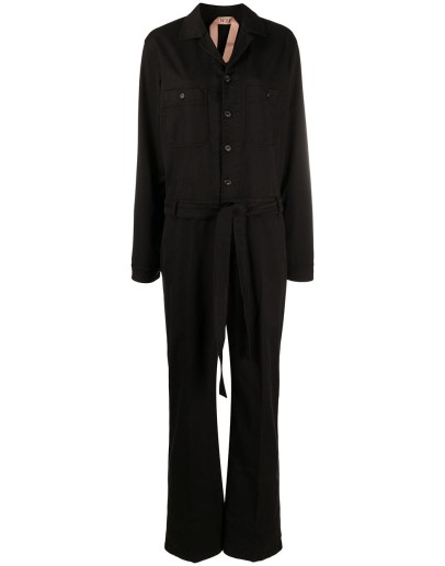belted long-sleeve jumpsuit