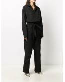 belted long-sleeve jumpsuit