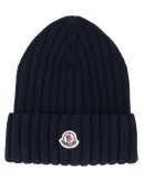 chunky rib knit beanie hat with logo