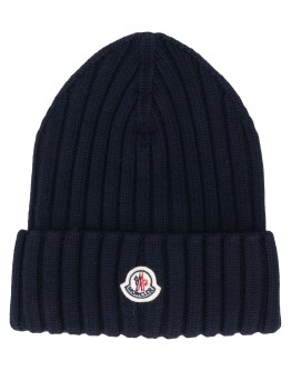 chunky rib knit beanie hat with logo