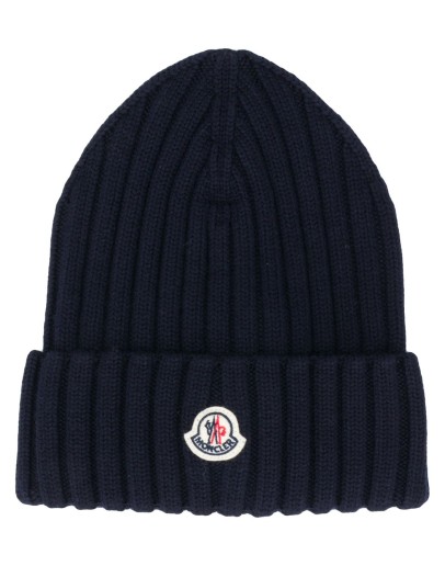 chunky rib knit beanie hat with logo
