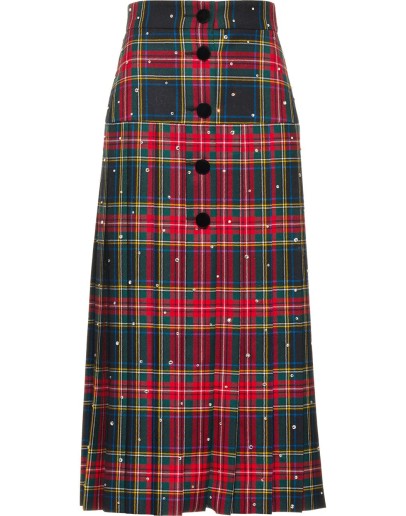 crystal-embellished plaid midi skirt