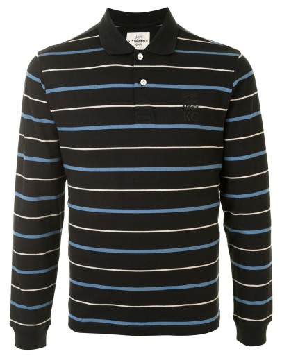 long sleeve stripe print polo shirt