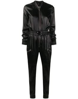 textured style front zip jumpsuit