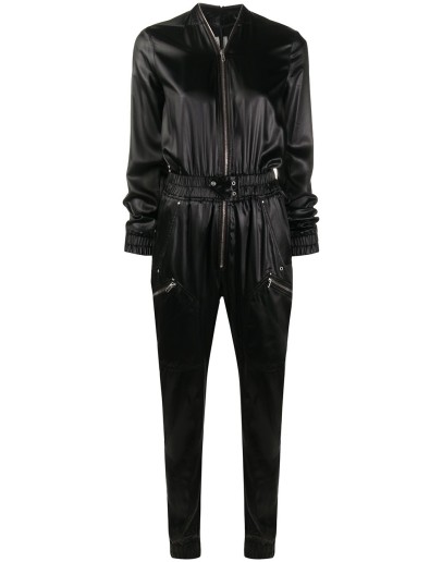 textured style front zip jumpsuit
