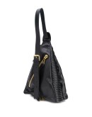 angular sheepskin backpack with gold logo lettering