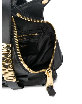 angular sheepskin backpack with gold logo lettering