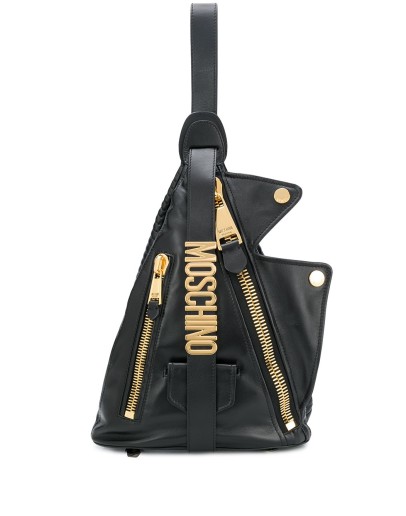 angular sheepskin backpack with gold logo lettering