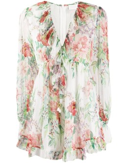 floral-print silk playsuit