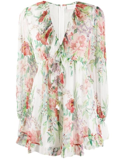 floral-print silk playsuit