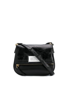 calf leather logo plaque bag