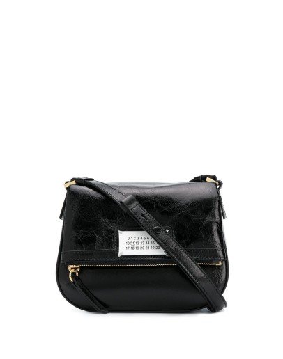 calf leather logo plaque bag