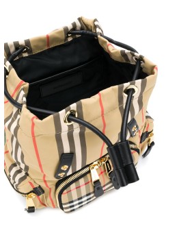small check-print backpack
