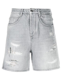 crystal-embellished high-rise denim shorts
